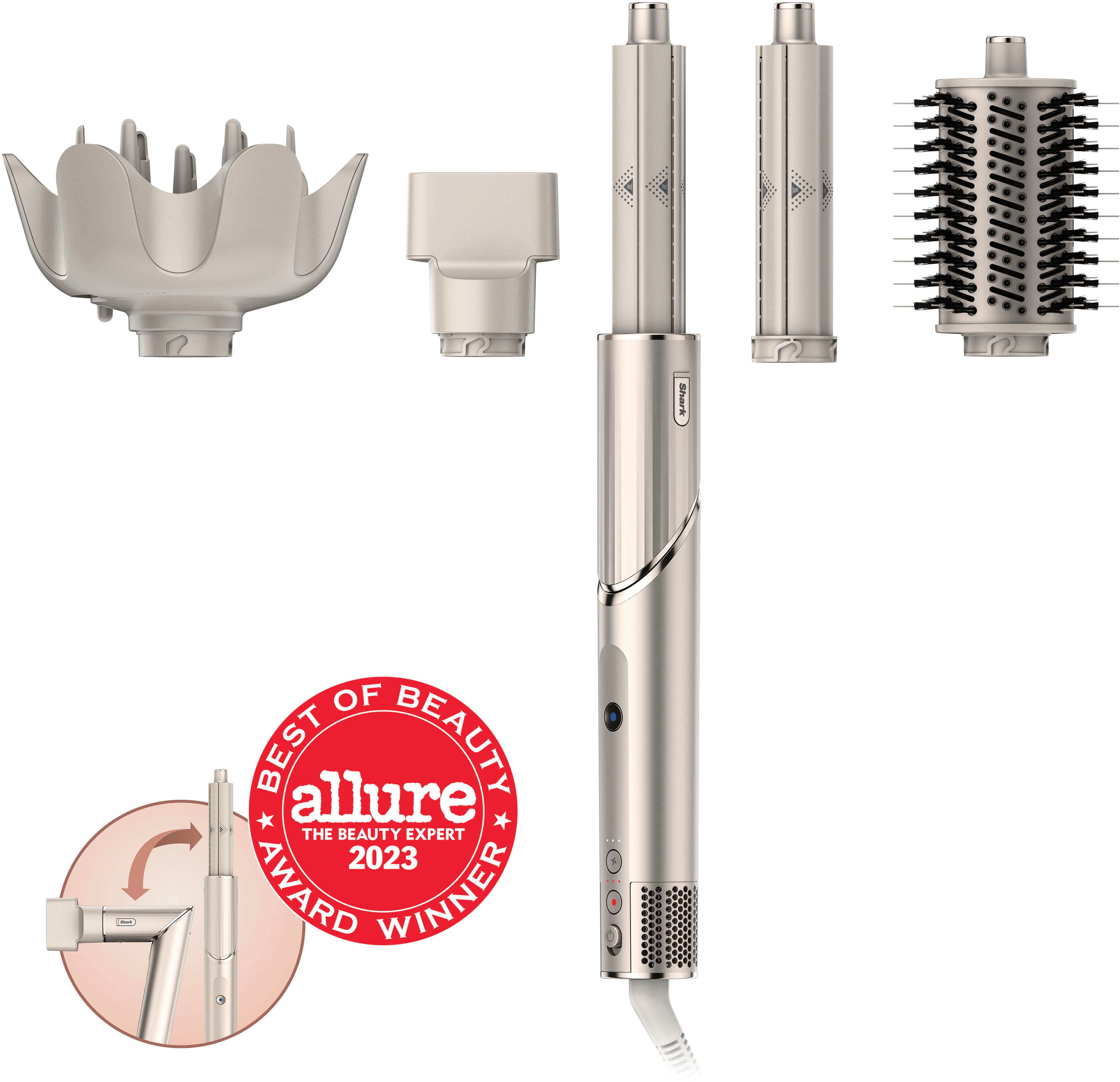 The image features a hair dryer and various hair styling tools, including a brush and a comb. The hair dryer is the main focus of the image, and it is accompanied by a brush and a comb, which are essential tools for styling hair. The hair dryer is a silver and white device, and it is placed next to the brush and the comb. The image showcases the hair dryer and its accompanying tools, highlighting their importance in hair styling and maintenance.