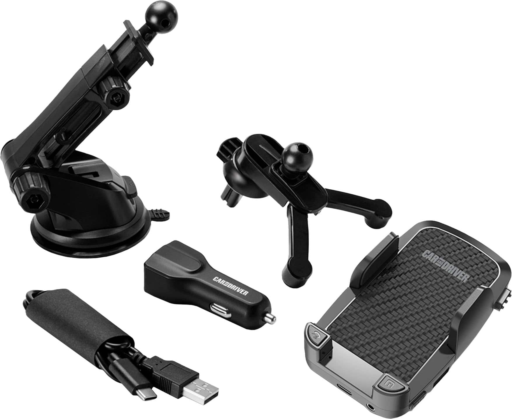 Left. Car and Driver - FM Transmitter Phone Mounting Kit - Black.