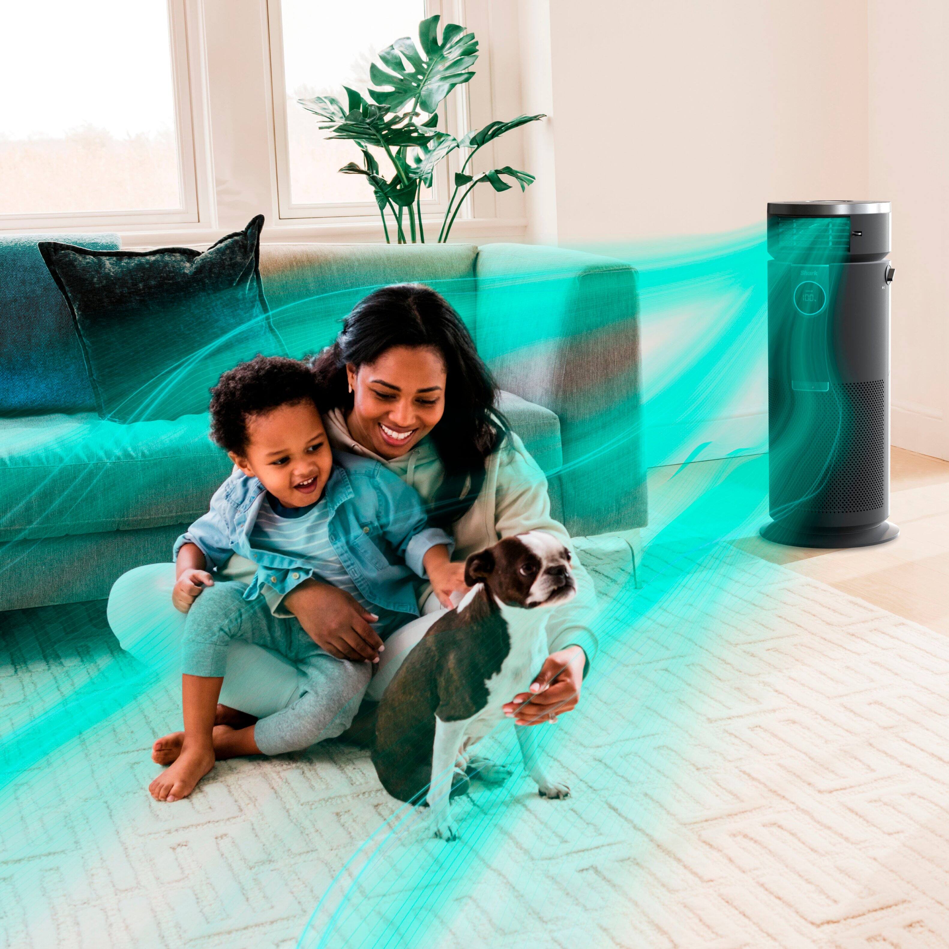 The image features a person holding a detachable remote control, which is designed to be used with an air purifier. The remote control allows the user to control various functions of the air purifier, such as air flow, oscillation, and more. The remote is detachable, providing convenience and flexibility for the user.