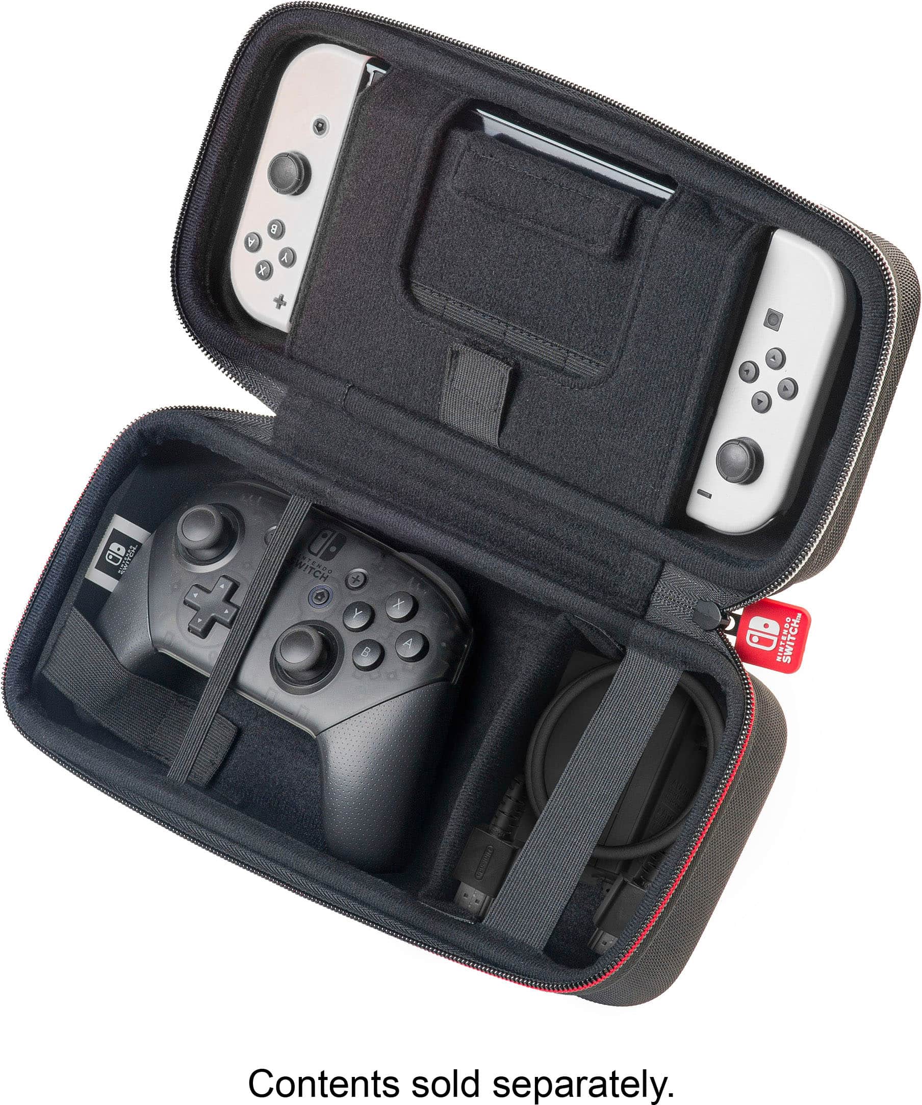 The image features a black case with two Nintendo Wii controllers inside. The controllers are placed in a compartment designed to hold the Wii remotes securely. The case is designed to protect the controllers and keep them organized, making it a convenient storage solution for gaming enthusiasts. The case is open, revealing the controllers inside.