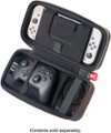 The image features a black case with two Nintendo Wii controllers inside. The controllers are placed in a compartment designed to hold the Wii remotes securely. The case is designed to protect the controllers and keep them organized, making it a convenient storage solution for gaming enthusiasts. The case is open, revealing the controllers inside.