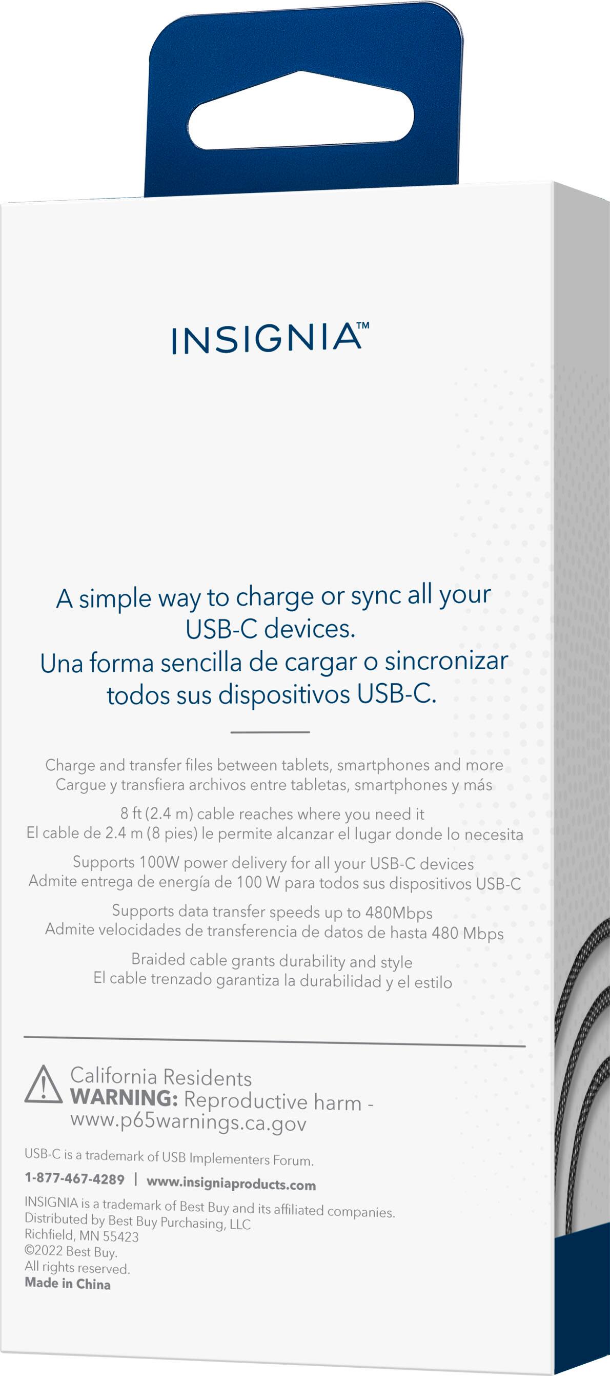 Alt View 13. Insignia™ - 8ft 100W USB-C to USB-C Charge-and-Sync Braided Cable - Black.