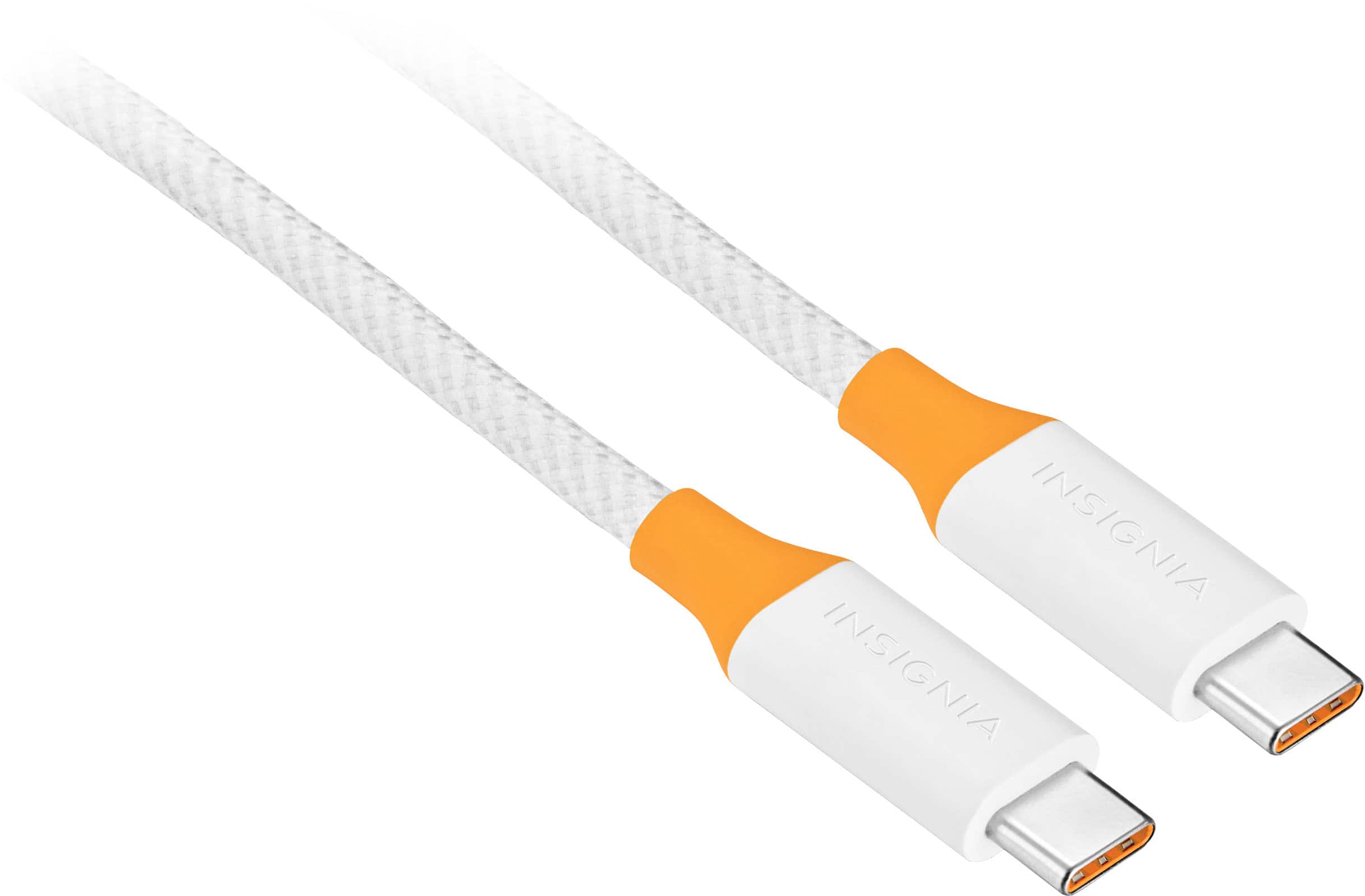 Left. Insignia™ - 8ft 240W USB-C to USB-C Charge-and-Sync Braided Cable - White.