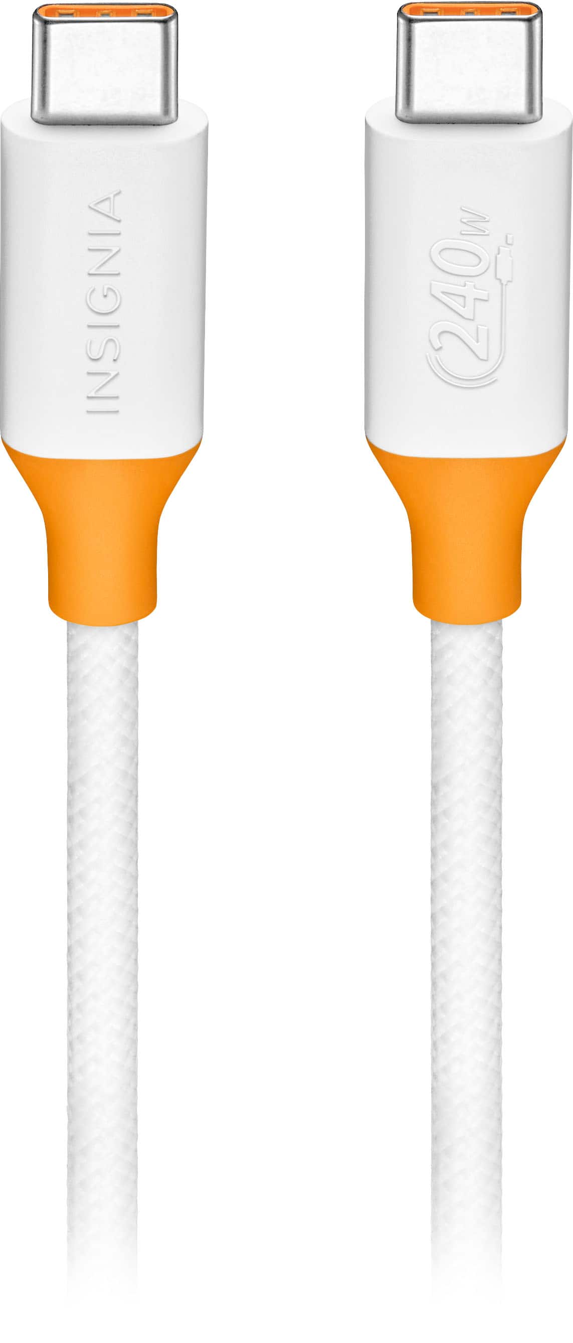 Angle. Insignia™ - 8ft 240W USB-C to USB-C Charge-and-Sync Braided Cable - White.