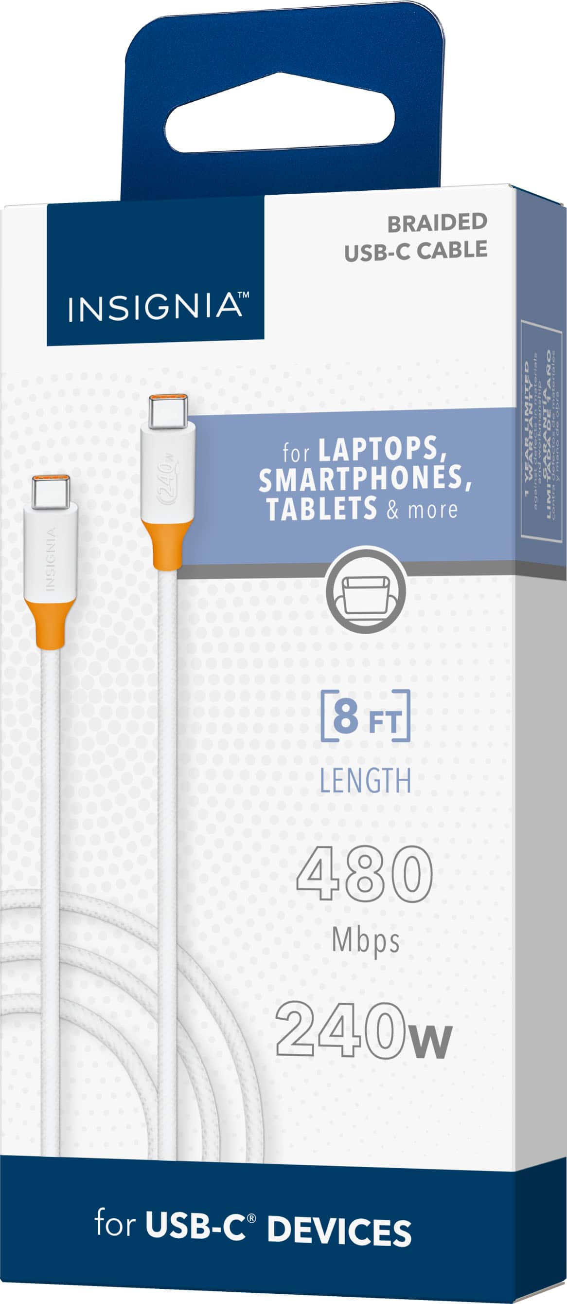 Alt View 12. Insignia™ - 8ft 240W USB-C to USB-C Charge-and-Sync Braided Cable - White.