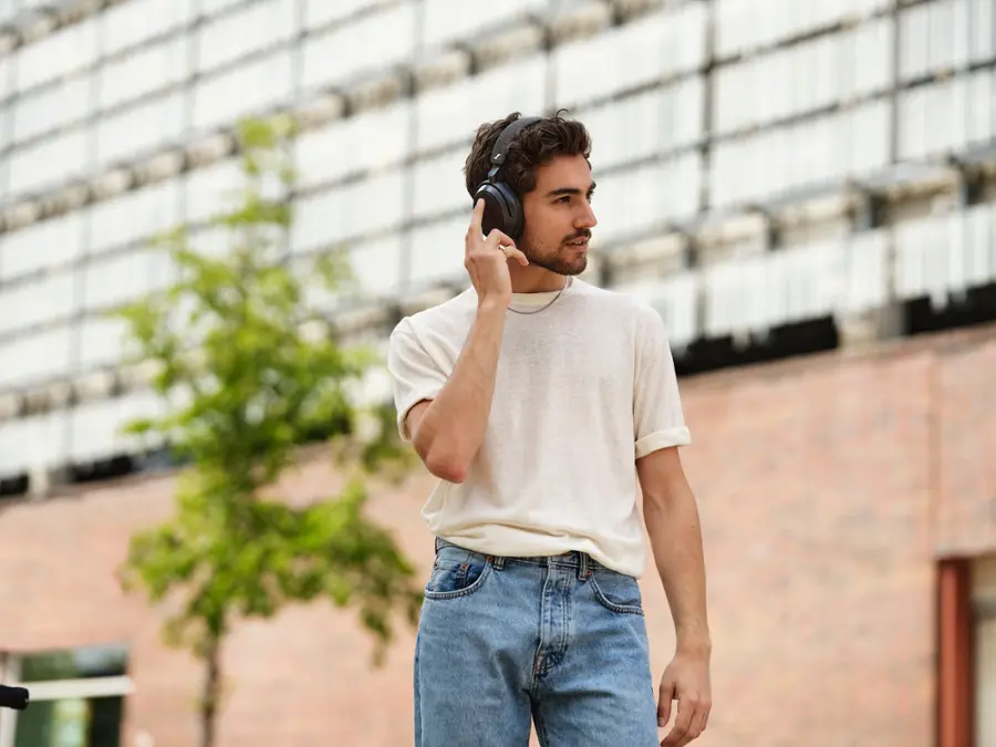 Alt View 20. Sennheiser - Momentum 4 Wireless Adaptive Noise-Canceling Over-The-Ear Headphones - Black.