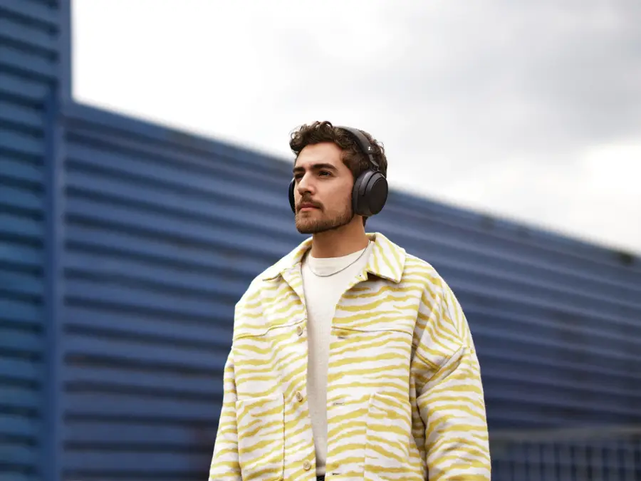 Alt View 21. Sennheiser - Momentum 4 Wireless Adaptive Noise-Canceling Over-The-Ear Headphones - Black.