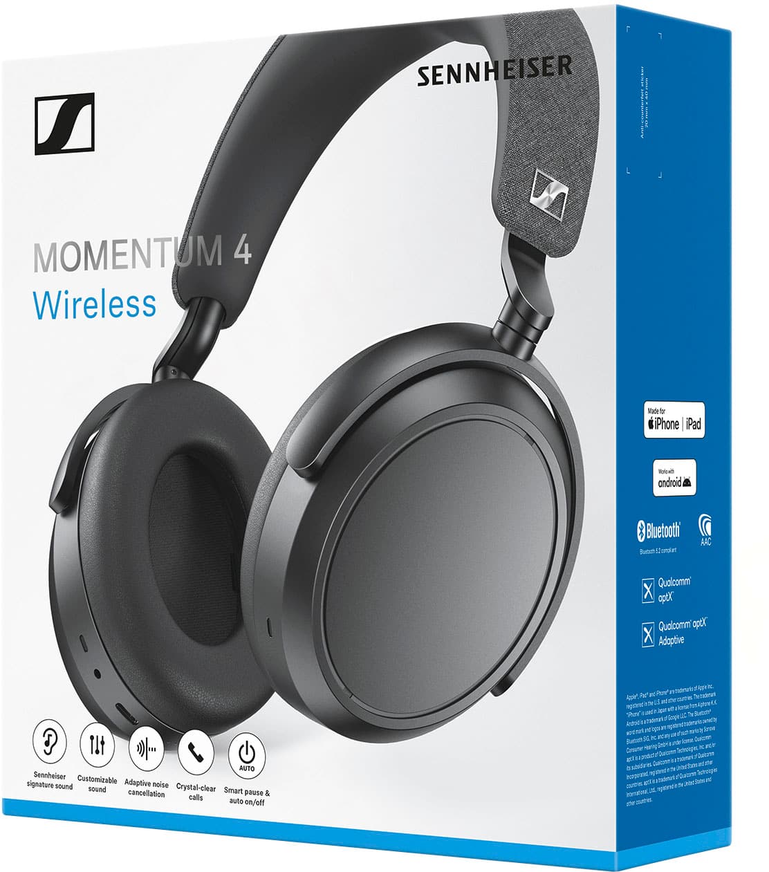 Alt View 25. Sennheiser - Momentum 4 Wireless Adaptive Noise-Canceling Over-The-Ear Headphones - Black.