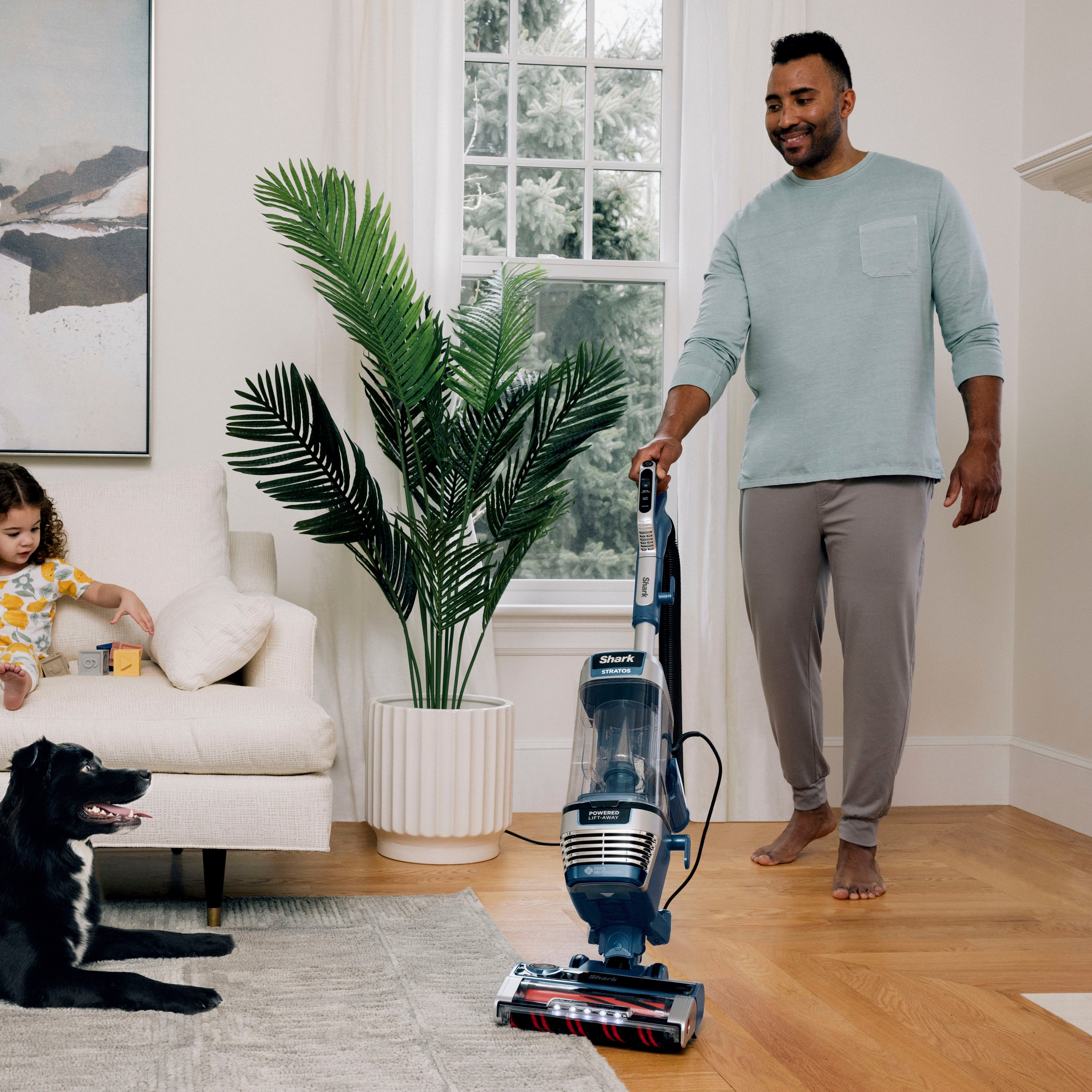 Angle View: Shark - Stratos Upright Vacuum with DuoClean PowerFins HairPro, Self-Cleaning Brushroll, Odor Neutralizer Technology - Navy