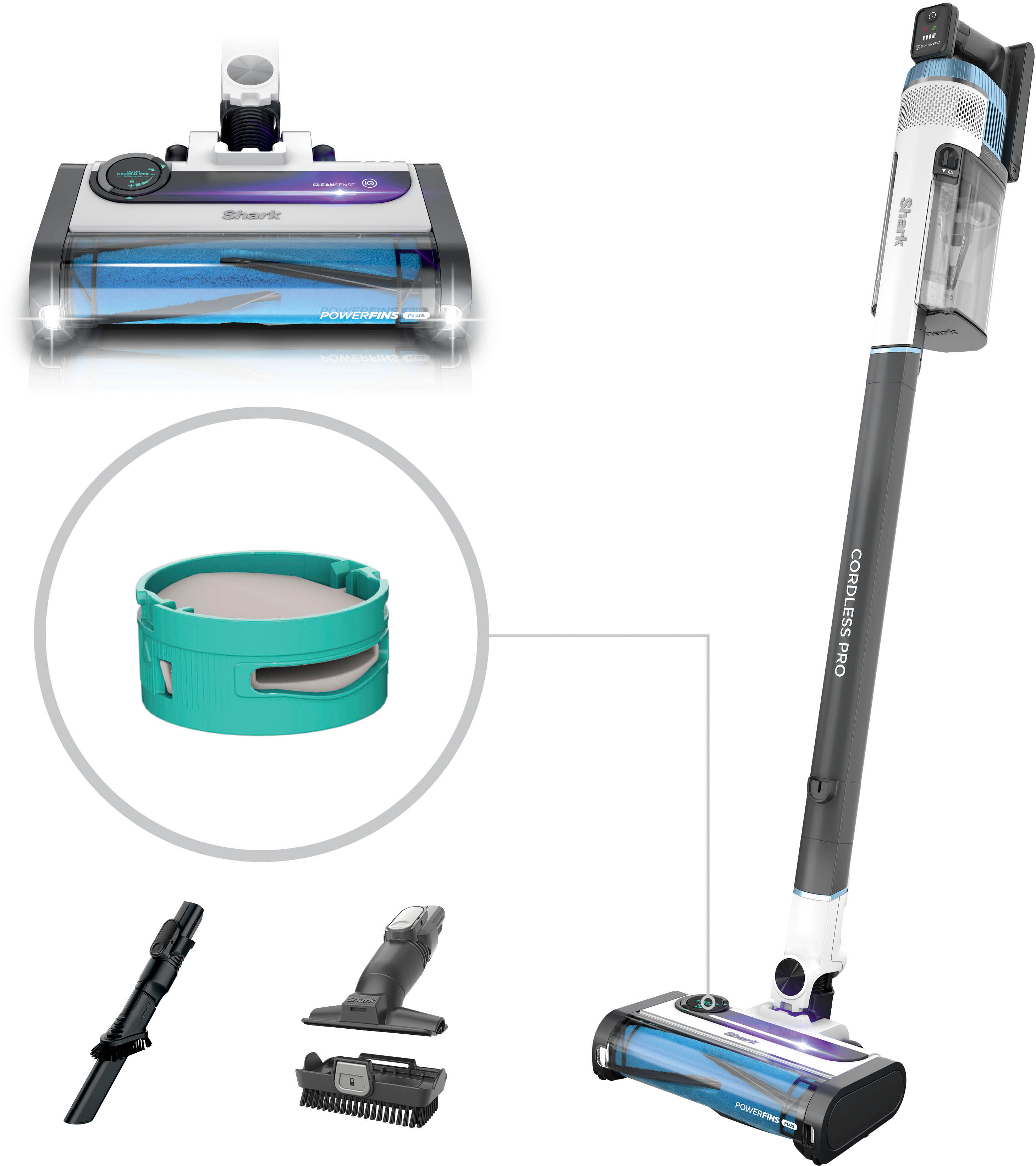 Shark Cordless Pro Stick Vacuum with Clean Sense IQ and Odor Neutralizer,  PowerFins Plus Brushroll Light Blue IZ562H - Best Buy