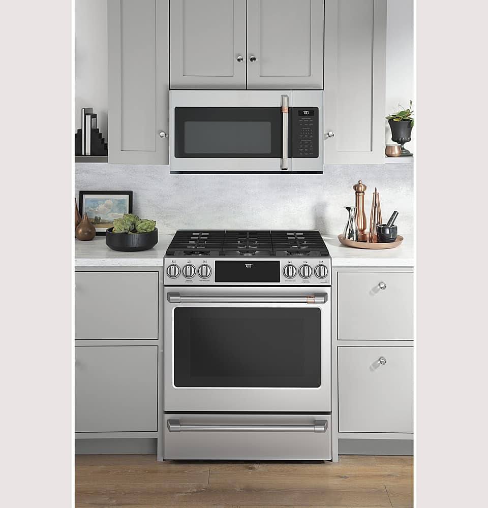 Left. Café - 1.9 Cu. Ft. Over-the-Range Microwave with Sensor Cooking - Stainless Steel.