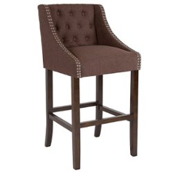 Flash Furniture - Carmel Series Transitional Tufted Walnut Barstool - Brown Fabric - Front_Zoom