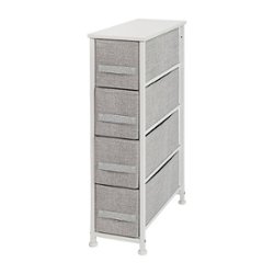 Flash Furniture - 4 Drawer Slim Wood Top Cast Iron Frame Vertical Storage Dresser with Easy Pull Fabric Drawers - White/Gray - Front_Zoom