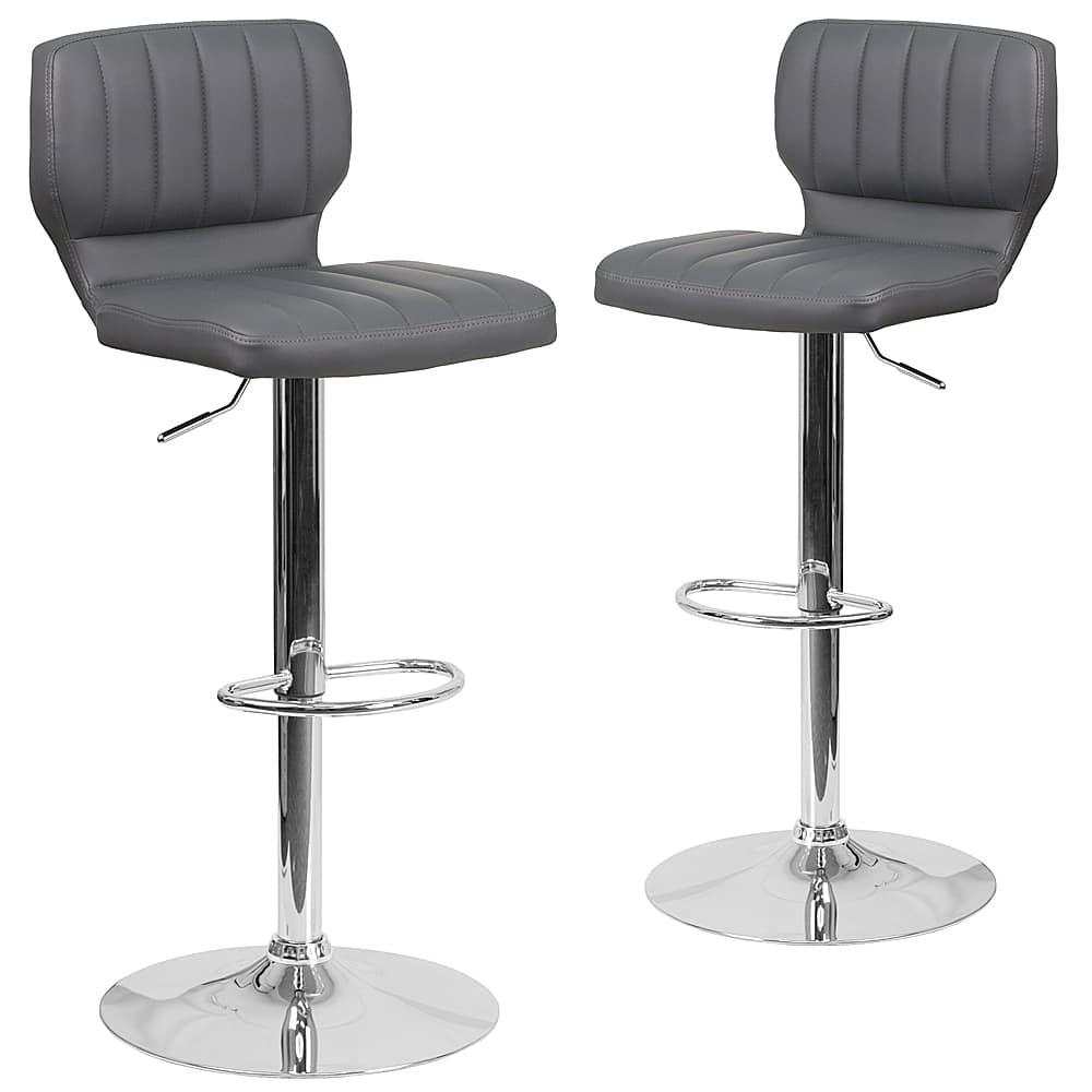 Alamont Home - Contemporary Vinyl Adjustable Height Barstool (set of 2) - Gray Vinyl - Front_Zoom