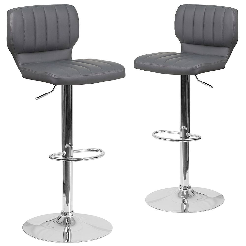 Front. Alamont Home - Contemporary Vinyl Adjustable Height Barstool  (set of 2) - Gray Vinyl.