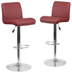Flash Furniture - Contemporary Vinyl Adjustable Height Barstool with Rolled Seat (set of 2) - Burgundy - Front_Zoom