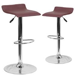 Flash Furniture - Contemporary Vinyl Adjustable Height Barstool with Wave Seat (set of 2) - Burgundy - Front_Zoom