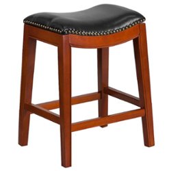 Flash Furniture - 26'' High Backless Wood Counter Height Stool with LeatherSoft Saddle Seat - Light Cherry - Front_Zoom