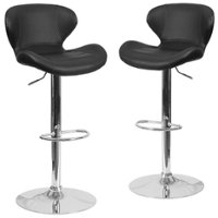 Alamont Home - Contemporary Vinyl Adjustable Height Curved Back Barstool (set of 2) - Black Vinyl - Front_Zoom