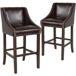 Flash Furniture - Carmel Series Transitional Walnut Barstool (set of 2) - Brown LeatherSoft - Front_Zoom