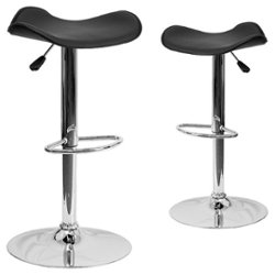 Flash Furniture - Contemporary Vinyl Adjustable Height Barstool with Wavy Seat (set of 2) - Black - Front_Zoom