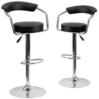Flash Furniture - Contemporary Vinyl Adjustable Height Barstool with Arms (set of 2) - Black - Front_Zoom