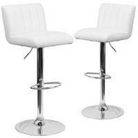 Alamont Home - Contemporary Vinyl Vertical Stitch Adjustable Height Barstool (set of 2) - White - Front_Zoom