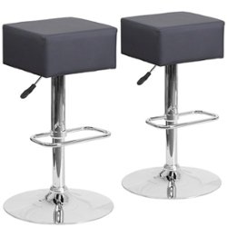 Flash Furniture - Contemporary Vinyl Adjustable Height Barstool with Square Seat (set of 2) - Gray - Front_Zoom