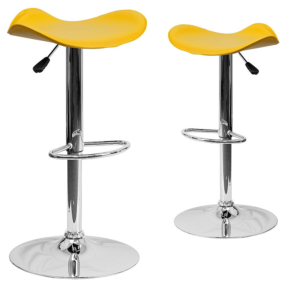 Front. Alamont Home - Contemporary Vinyl Adjustable Height Barstool with Wavy Seat (set of 2) - Yellow.