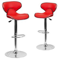 Flash Furniture - Contemporary Vinyl  Adjustable Height Mid-Back Barstool (set of 2) - Red - Front_Zoom
