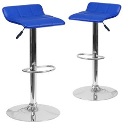 Flash Furniture - Contemporary Vinyl Adjustable Height Barstool with Low Back Wave Seat (set of 2) - Blue - Front_Zoom
