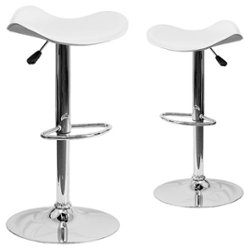 Flash Furniture - Contemporary Vinyl Adjustable Height Barstool with Wavy Seat (set of 2) - White - Front_Zoom