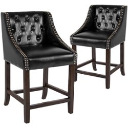 Flash Furniture - Carmel Series Transitional Walnut Counter Height Stool (set of 2) - Black LeatherSoft - Front_Zoom