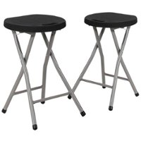Flash Furniture - 2 Pack Foldable Stool with Plastic Seat and Powder Coated Frame - Black - Front_Zoom