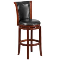 Alamont Home - 30'' High Wood Barstool with Panel Back and LeatherSoft Swivel Seat - Dark Chestnut - Front_Zoom