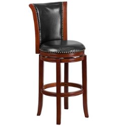 Flash Furniture - 30'' High Wood Barstool with Panel Back and LeatherSoft Swivel Seat - Dark Chestnut - Front_Zoom