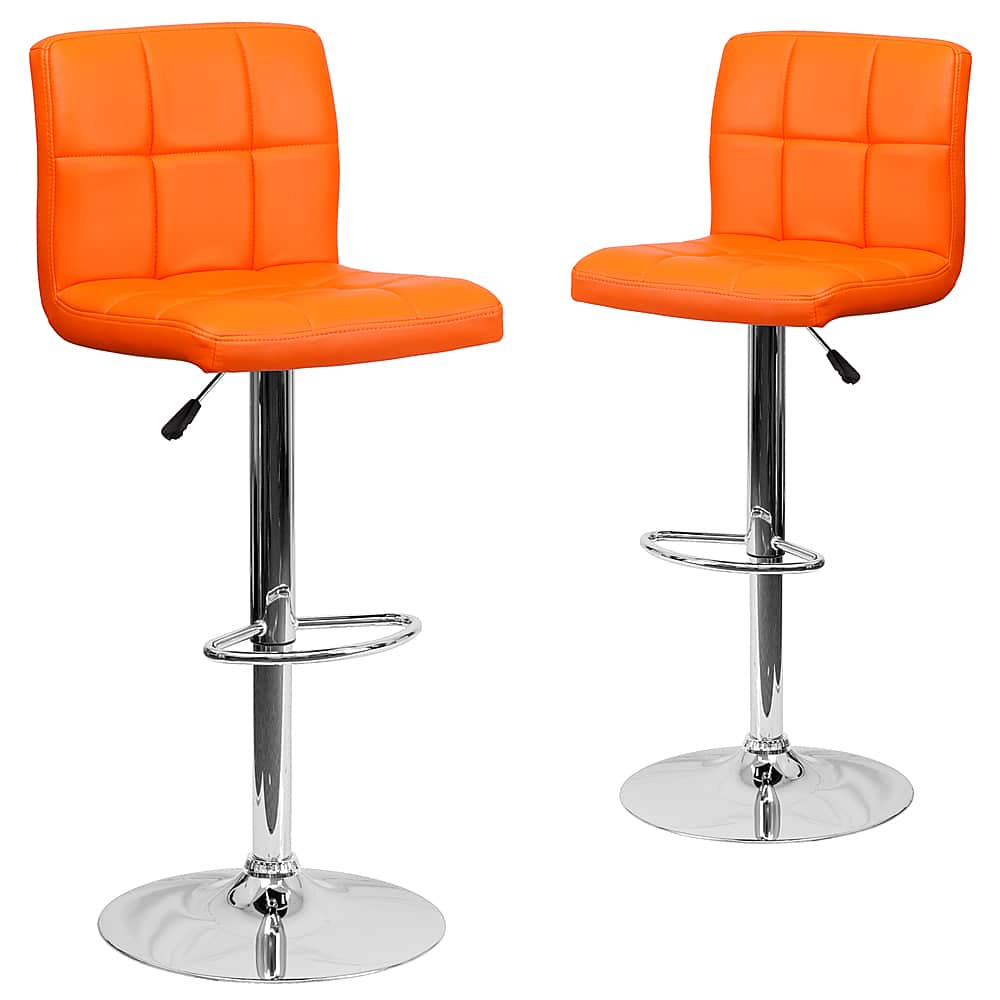 Front. Alamont Home - Contemporary Quilted Vinyl Adjustable Height Barstool (set of 2) - Orange.