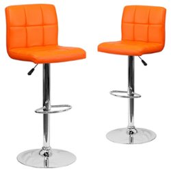 Flash Furniture - Contemporary Quilted Vinyl Adjustable Height Barstool (set of 2) - Orange - Front_Zoom