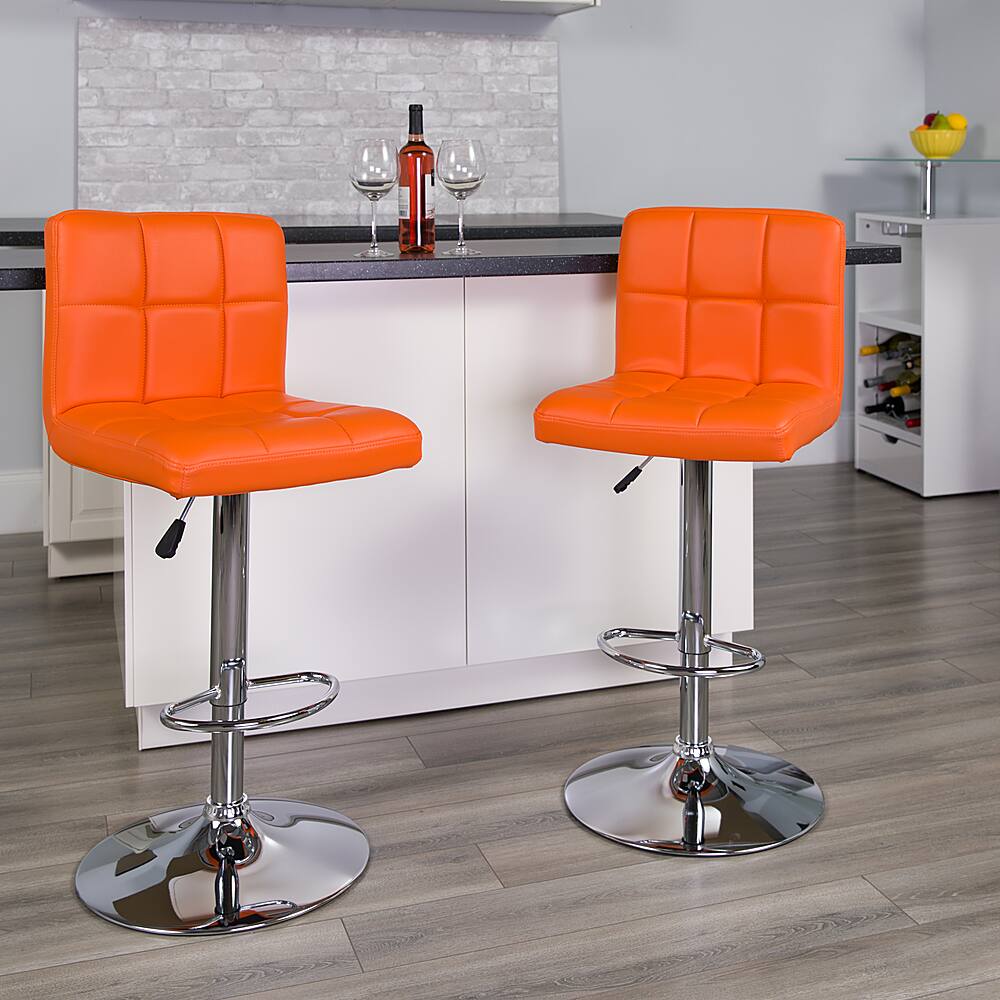 Alt View 12. Alamont Home - Contemporary Quilted Vinyl Adjustable Height Barstool (set of 2) - Orange.