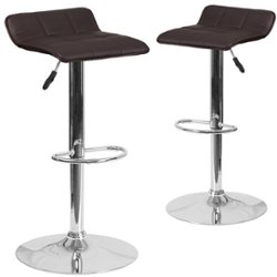 Flash Furniture - Contemporary Vinyl Adjustable Height Barstool with Low Back Wave Seat (set of 2) - Brown - Front_Zoom