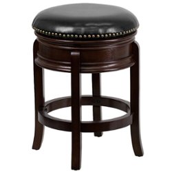 Flash Furniture - 24'' High Backless Wood Counter Height Stool with Carved Apron and LeatherSoft Swivel Seat - Cappuccino - Front_Zoom