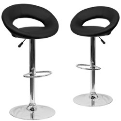 Flash Furniture - Contemporary Vinyl Rounded Orbit-Style Back Barstool (set of 2) - Black - Front_Zoom
