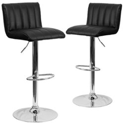 Flash Furniture - Contemporary Vinyl Vertical Stitch Adjustable Height Barstool (set of 2) - Black - Front_Zoom