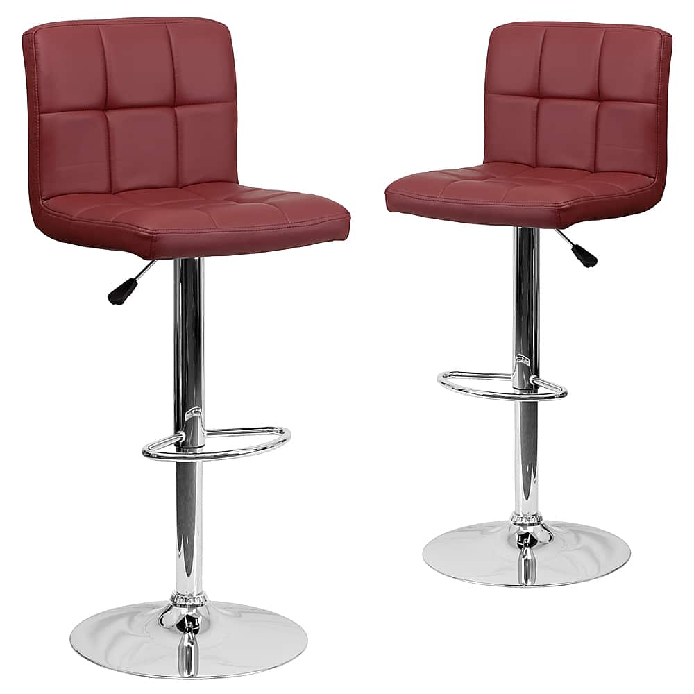 Front. Alamont Home - Contemporary Quilted Vinyl Adjustable Height Barstool (set of 2) - Burgundy.