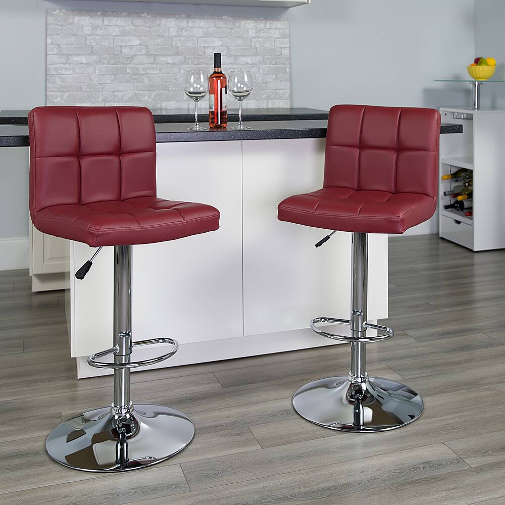 Alt View 12. Alamont Home - Contemporary Quilted Vinyl Adjustable Height Barstool (set of 2) - Burgundy.