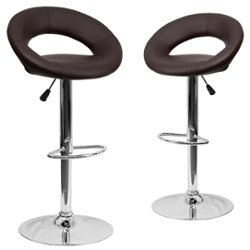 Flash Furniture - Contemporary Vinyl Rounded Orbit-Style Back Barstool (set of 2) - Brown - Front_Zoom