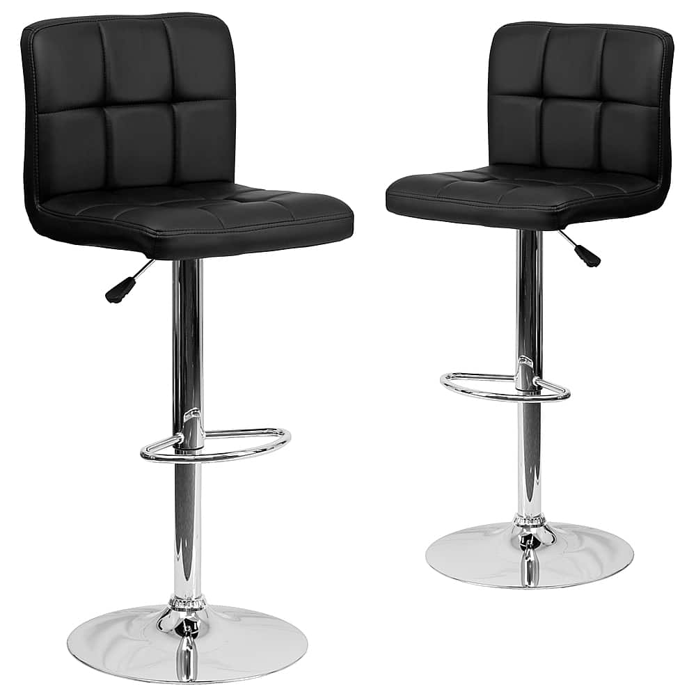 Alamont Home - Contemporary Quilted Vinyl Adjustable Height Barstool (set of 2) - Black - Front_Zoom