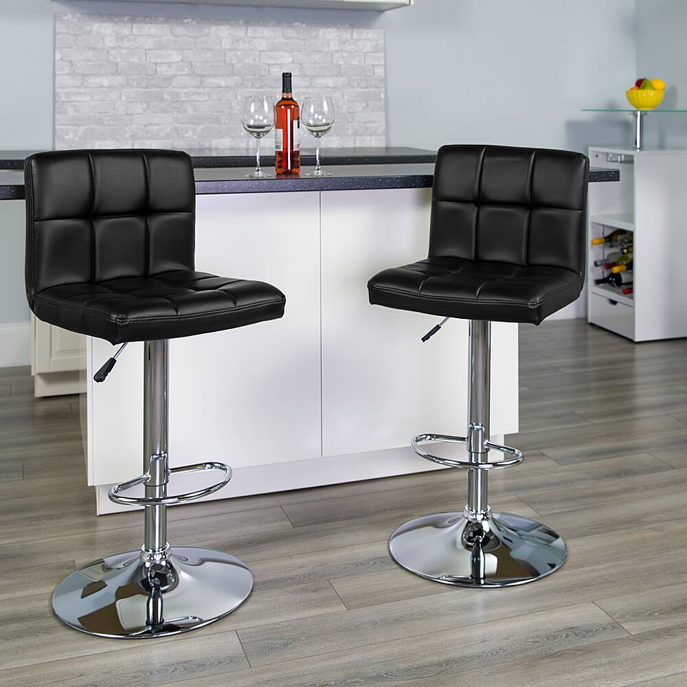 Alt View 12. Alamont Home - Contemporary Quilted Vinyl Adjustable Height Barstool (set of 2) - Black.