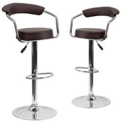 Flash Furniture - Contemporary Vinyl Adjustable Height Barstool with Arms (set of 2) - Brown - Front_Zoom