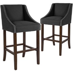 Flash Furniture - Carmel Series Transitional Walnut Barstool (set of 2) - Charcoal Fabric - Front_Zoom